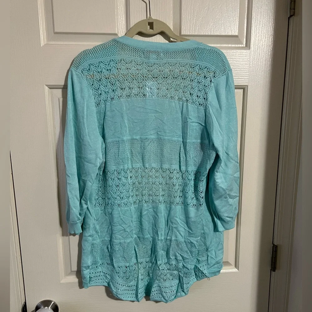 NWT Beautiful Aqua Cardigan Sweater with Knit Detail Back - Picture 2 of 3